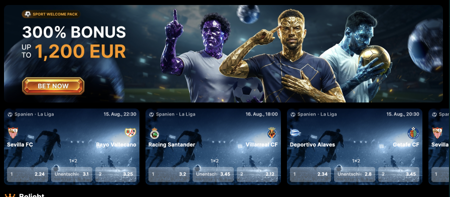 Luckygem Sportwetten Willkommensbonus 300% bis zu 1.200 EUR mit Fußballmotiv