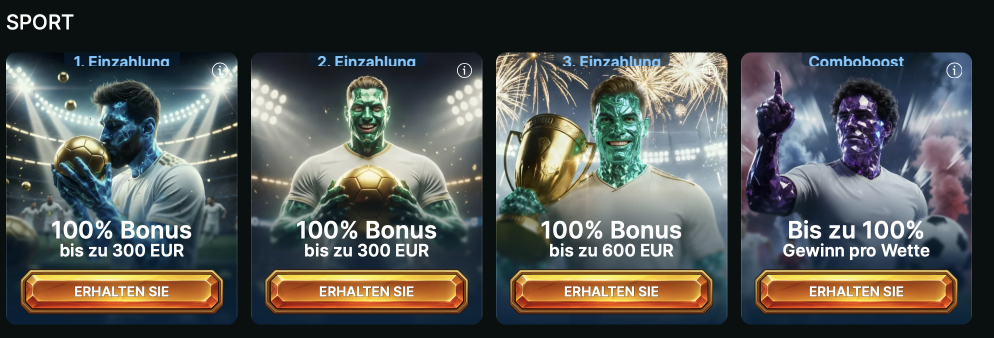 Übersicht der Luckygem Sportwetten-Boni für die ersten drei Einzahlungen plus Comboboost